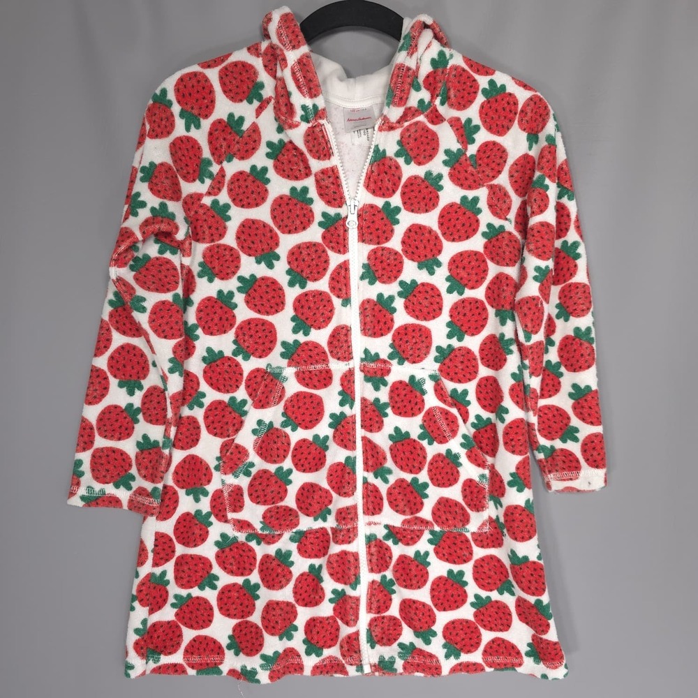 HANNA ANDERSSON Graphic Strawberry Hoodie 8 Terry Zip Full Kids‎ Girls - Picture 2 of 9